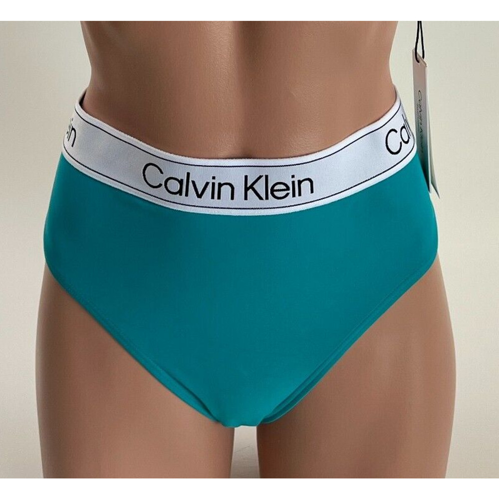 Calvin Klein Swimwear Women UPF50+ Bikini Bottom w/ Logo Turquoise XL NWT